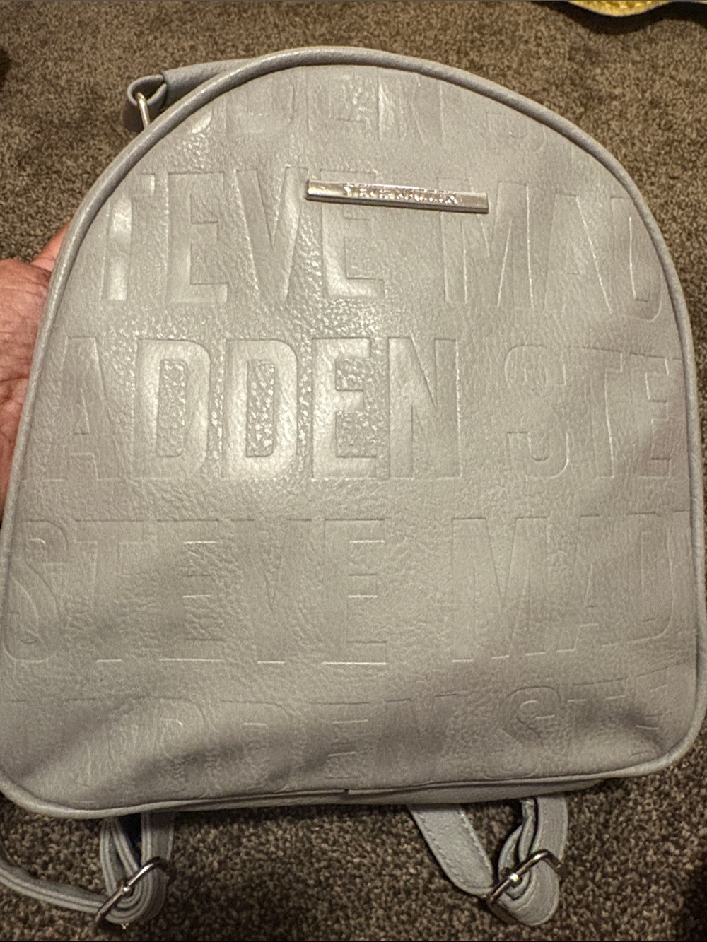 Steve Madden Light Gray Embossed Logo Mini Backpack